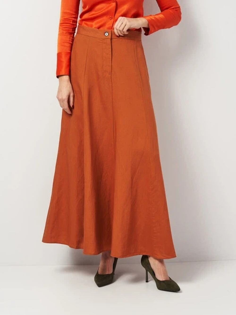 Zara Women’s Rust Paneled boho Linen Feel Maxi Skirt Size Large A011029